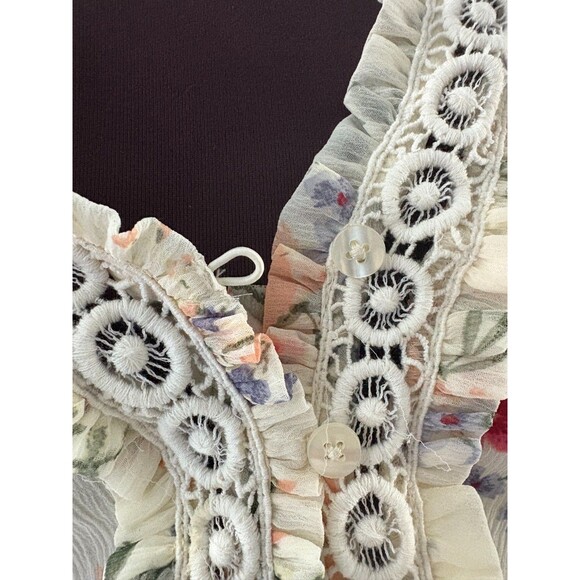 Venus Floral Blouse Size 2 Oversize Lace Flounce Sleeve Milkmaid Prairie (M) - Picture 5 of 16